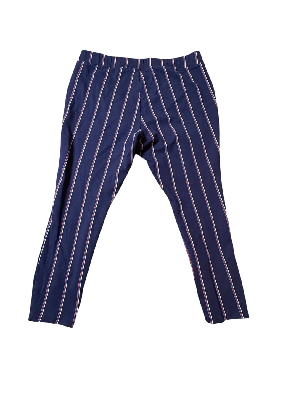 Old Navy Stevie Pants Size XL Navy Blue Red White Vertical Stripe Ankle Crop